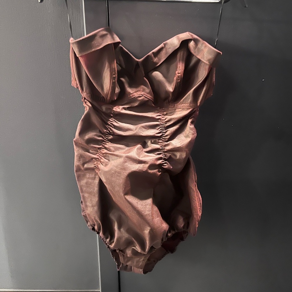 Maison Margiela Burgundy Waxed One Piece Strapless Bodysuit - Picture 6 of 14